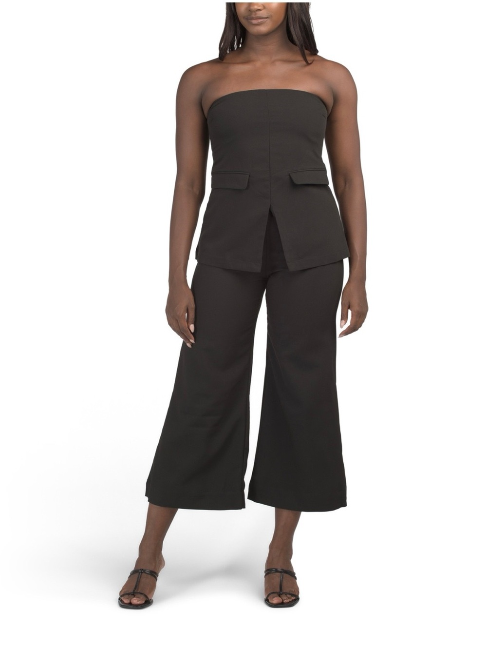 White Closet Two-Piece Set Strapless Top & Capris Women's Size Large Black NWOT